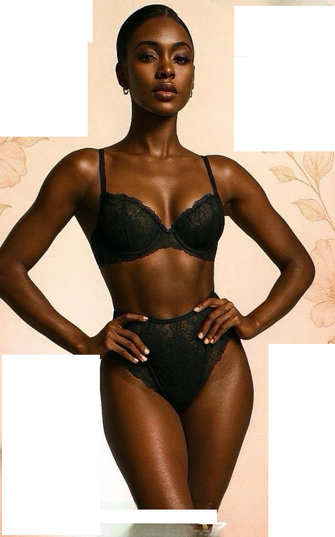 elegant black lace lingerie set.