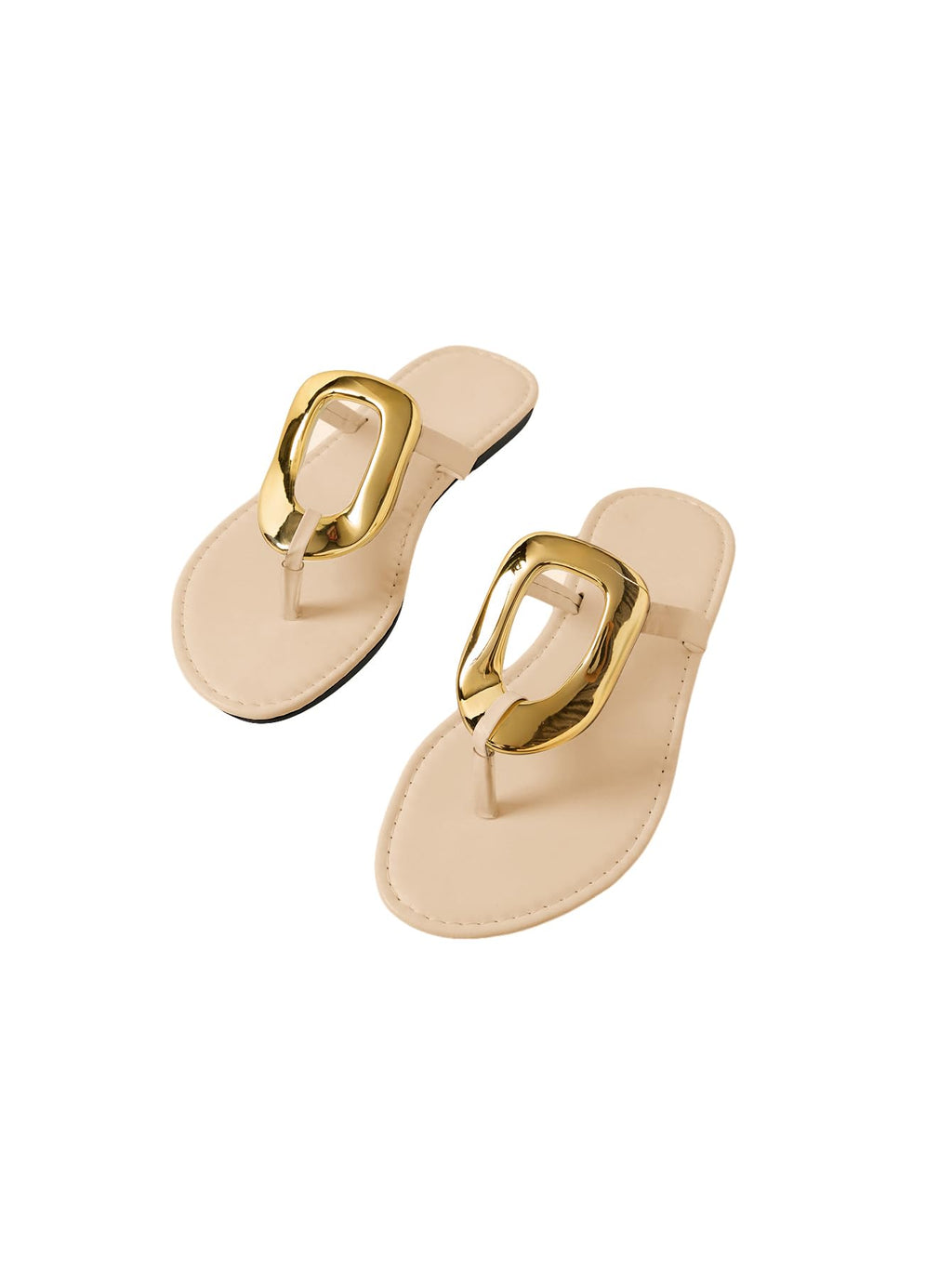 OYOANGLE Women's Metal Ring Flip Flops Metallic Open Toe Comfy Vacation Dressy Slide Sandals