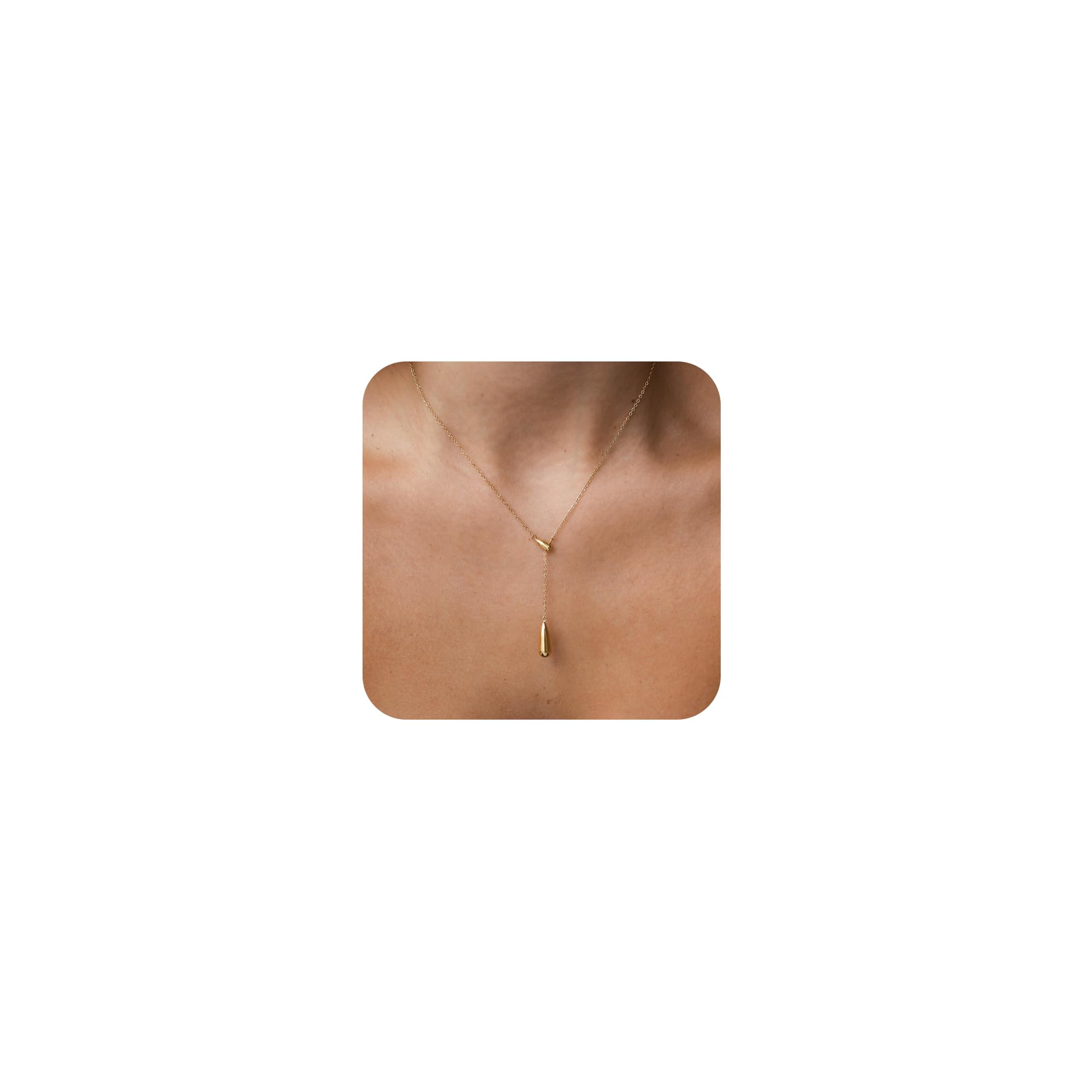 CHESKY Lariat Gold Necklace for Women, Dainty Long Necklace 14k Gold Plated Y-Shaped Pendant Necklace Trendy Layered CZ Beaded Chain Drop Necklaces Simple Gold Jewelry for Women Gifts
