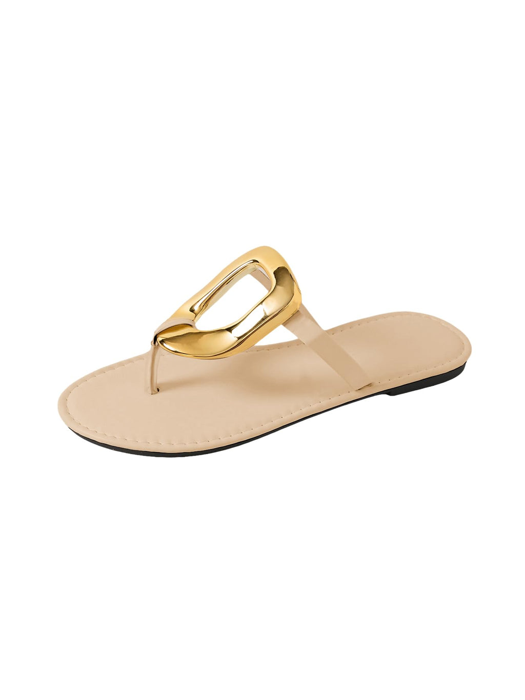 OYOANGLE Women's Metal Ring Flip Flops Metallic Open Toe Comfy Vacation Dressy Slide Sandals