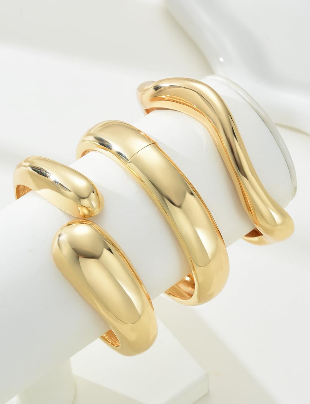 Chunky Gold Bangle Bracelets for Women, Dainty 14k Gold Plated Big Stackable Bangles Set, Trendy Statement Cuff Bracelet Stack Fashion Jewelry Gifts
