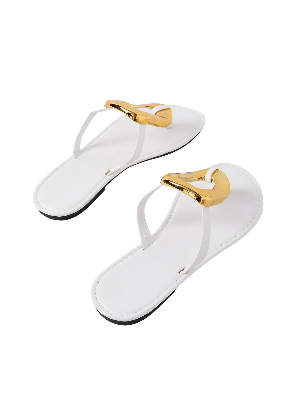 OYOANGLE Women's Metal Ring Flip Flops Metallic Open Toe Comfy Vacation Dressy Slide Sandals