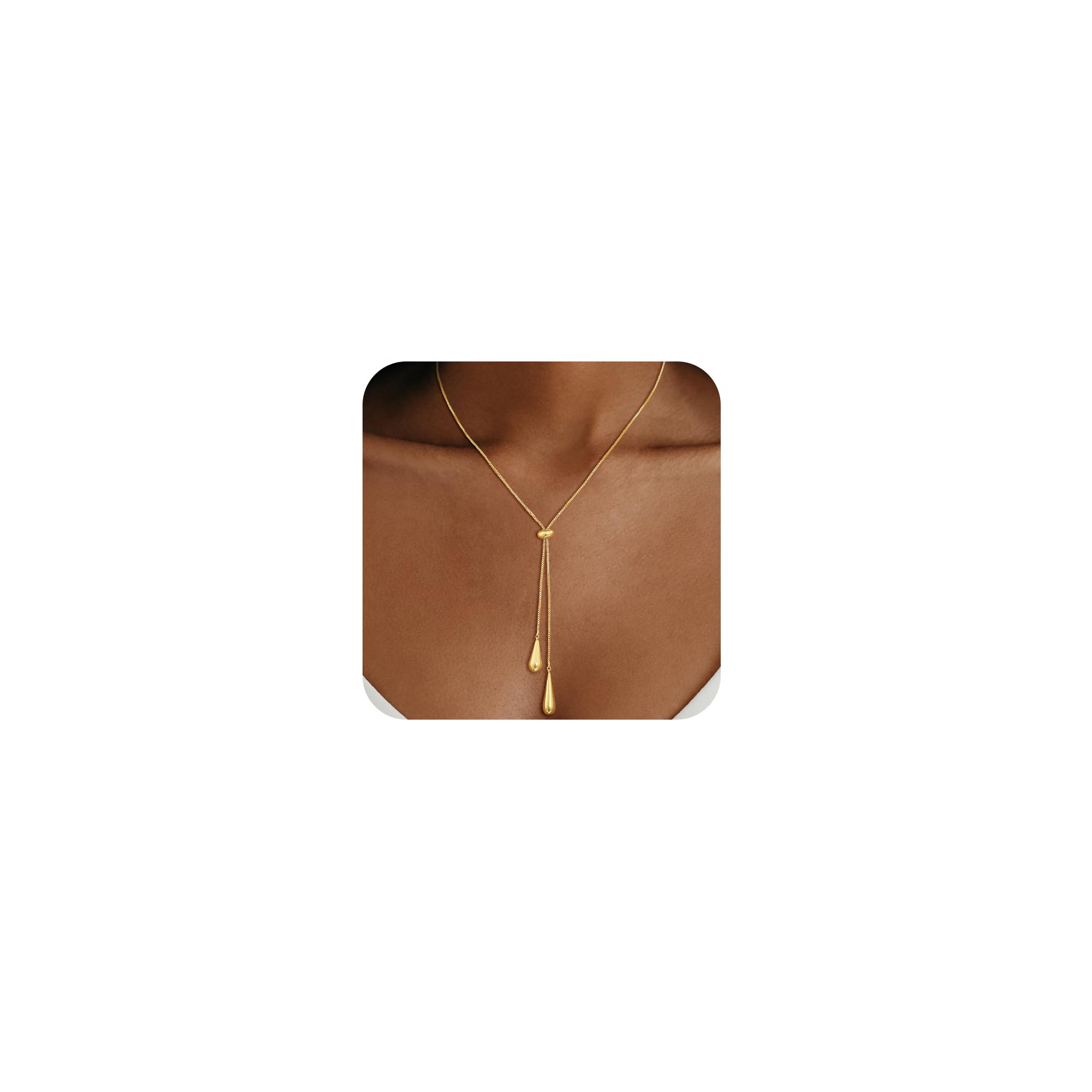 CHESKY Lariat Gold Necklace for Women, Dainty Long Necklace 14k Gold Plated Y-Shaped Pendant Necklace Trendy Layered CZ Beaded Chain Drop Necklaces Simple Gold Jewelry for Women Gifts