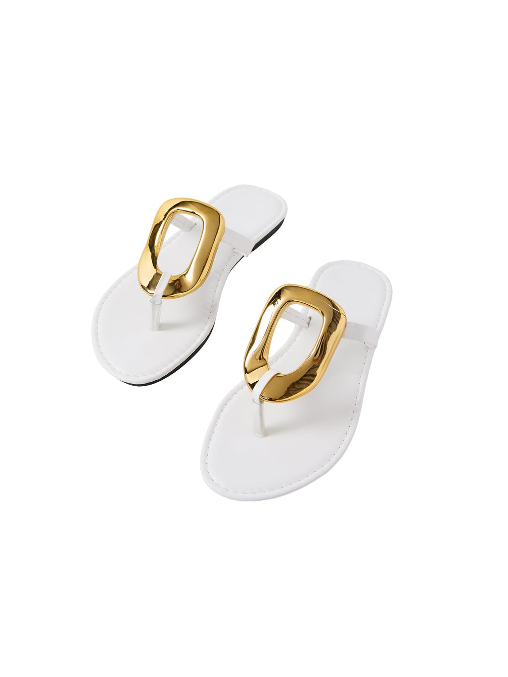 OYOANGLE Women's Metal Ring Flip Flops Metallic Open Toe Comfy Vacation Dressy Slide Sandals