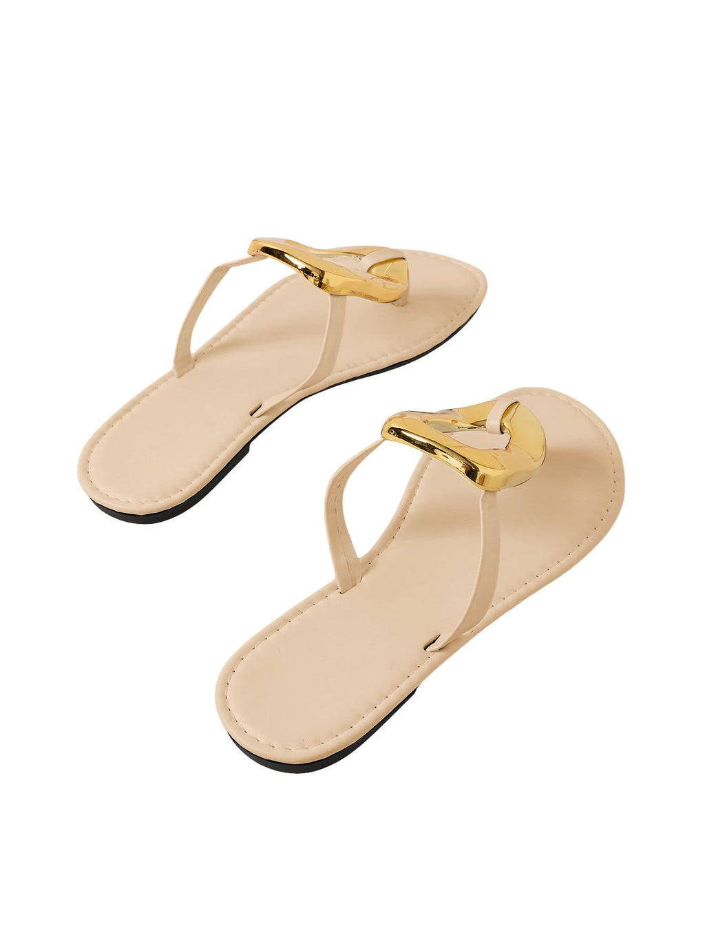 OYOANGLE Women's Metal Ring Flip Flops Metallic Open Toe Comfy Vacation Dressy Slide Sandals