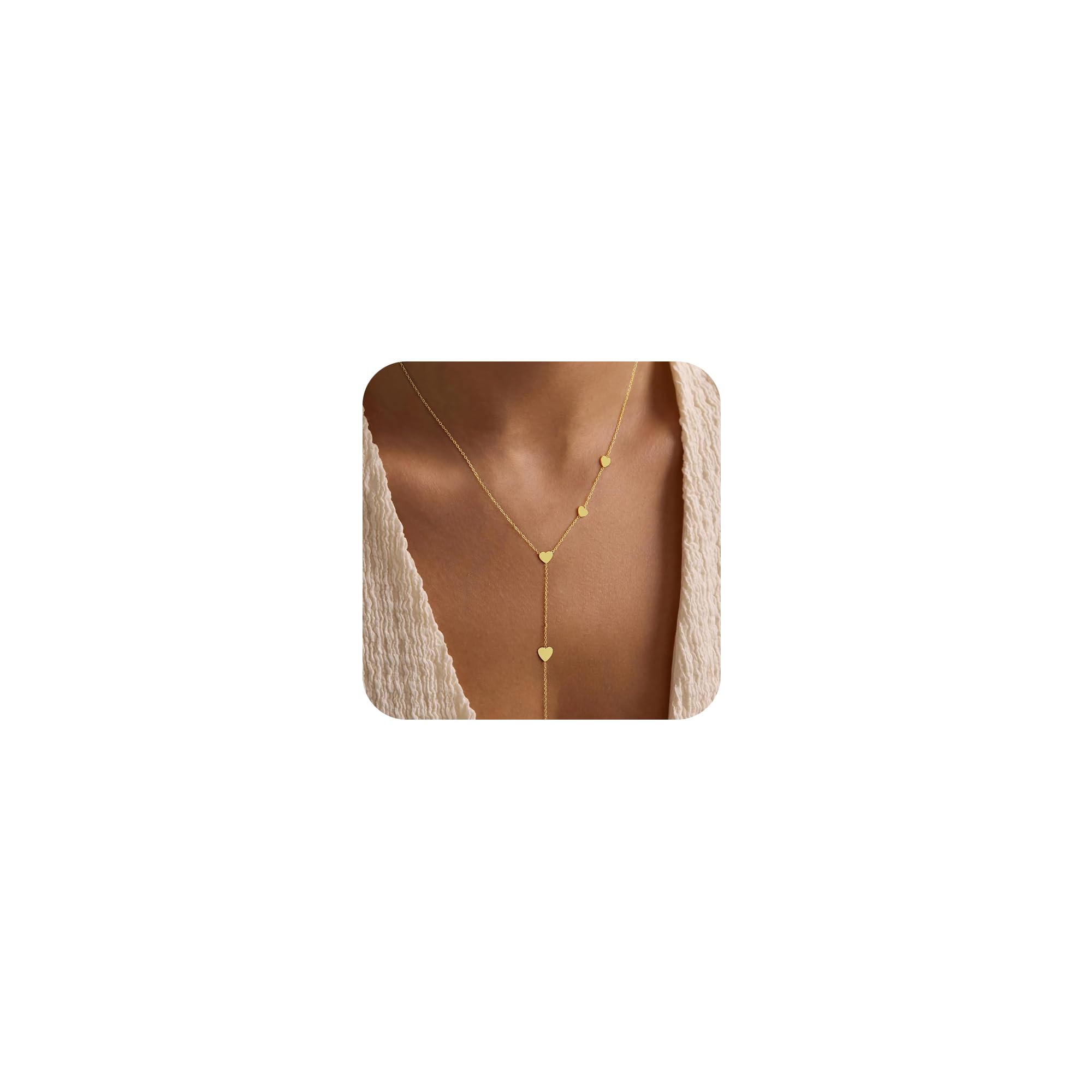 CHESKY Lariat Gold Necklace for Women, Dainty Long Necklace 14k Gold Plated Y-Shaped Pendant Necklace Trendy Layered CZ Beaded Chain Drop Necklaces Simple Gold Jewelry for Women Gifts