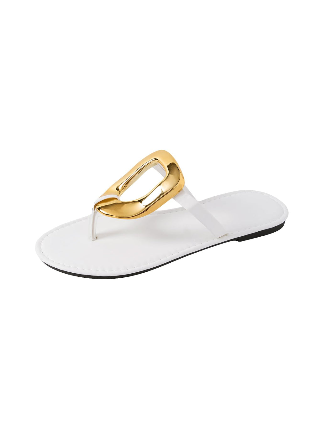 OYOANGLE Women's Metal Ring Flip Flops Metallic Open Toe Comfy Vacation Dressy Slide Sandals
