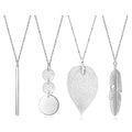 Long Necklaces for Women - Fashion Pendant Necklace Jewelry, Silver Bar Feather Circle Leaf Lock Tassel Y Necklace Jewelry Set for Girls