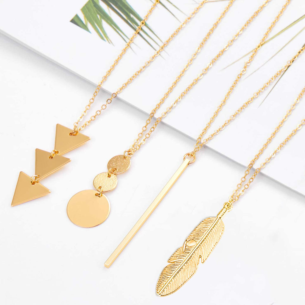 Long Necklaces for Women - Fashion Pendant Necklace Jewelry, Silver Bar Feather Circle Leaf Lock Tassel Y Necklace Jewelry Set for Girls
