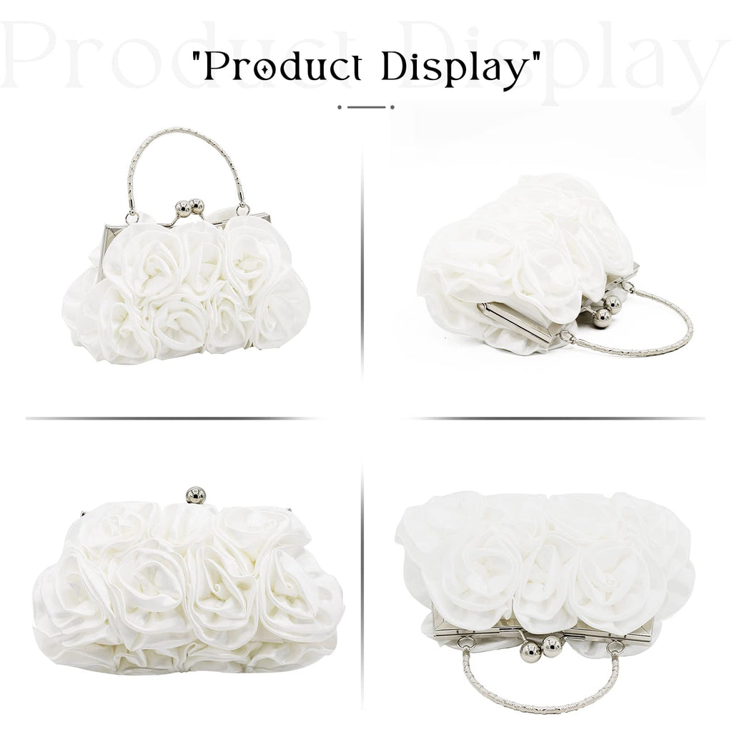 JAMBHALA Women Evening Clutch Bag Floral Satin Small Purses with Detachable Strap for Wedding, Party, Prom