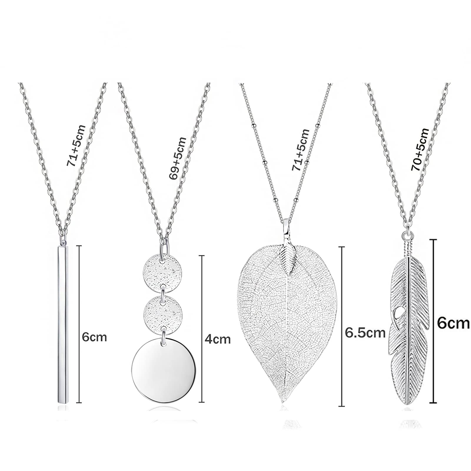 Long Necklaces for Women - Fashion Pendant Necklace Jewelry, Silver Bar Feather Circle Leaf Lock Tassel Y Necklace Jewelry Set for Girls