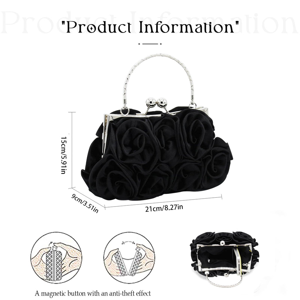 JAMBHALA Women Evening Clutch Bag Floral Satin Small Purses with Detachable Strap for Wedding, Party, Prom
