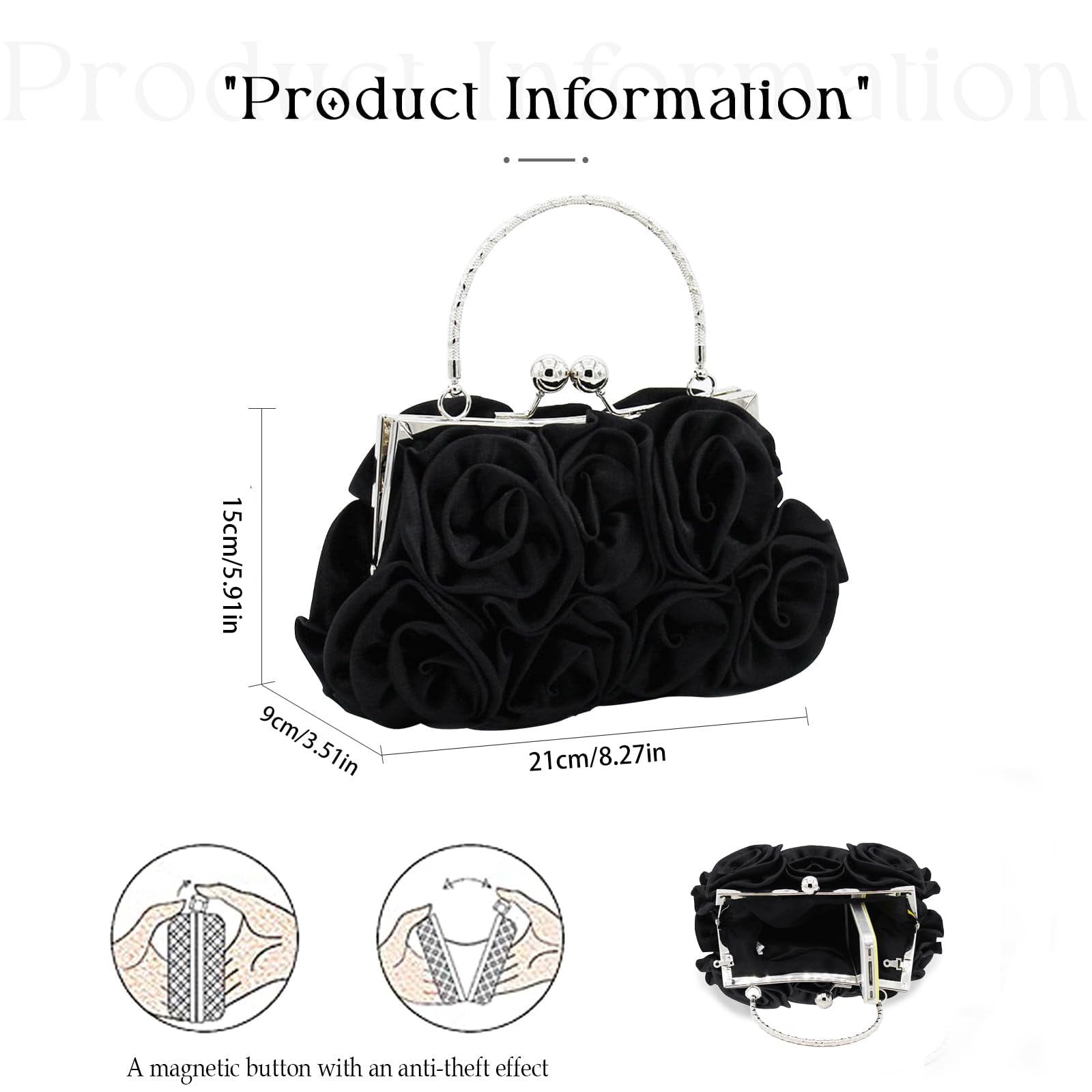 JAMBHALA Women Evening Clutch Bag Floral Satin Small Purses with Detachable Strap for Wedding, Party, Prom