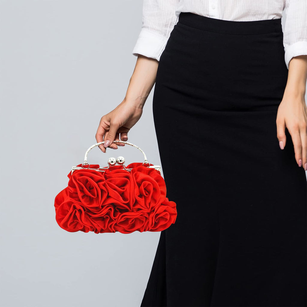 JAMBHALA Women Evening Clutch Bag Floral Satin Small Purses with Detachable Strap for Wedding, Party, Prom