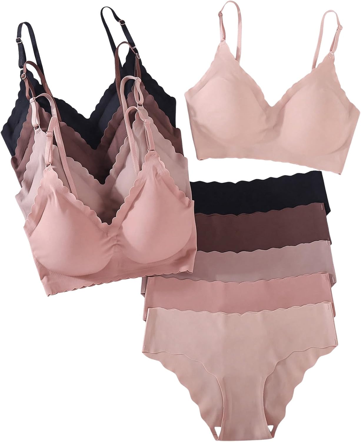 The Second Skin Collection | 5-Pack Seamless Bralette & Brief Set Full 5-Pack Assortment View
