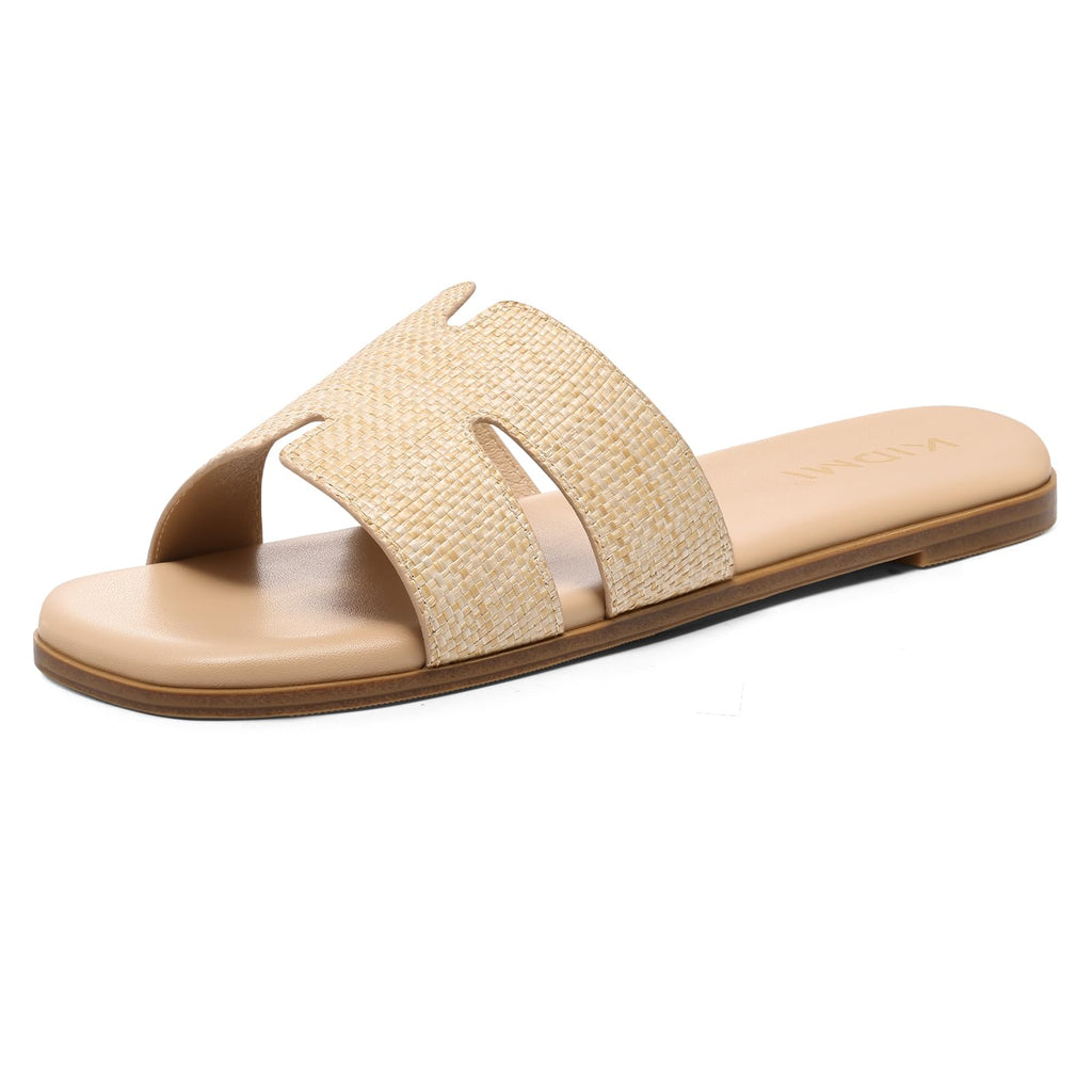 KIDMI Women's Dressy Flat Sandals, Comfortable Slip On Summer Slides, Fashion Open Toe Casual Sandals