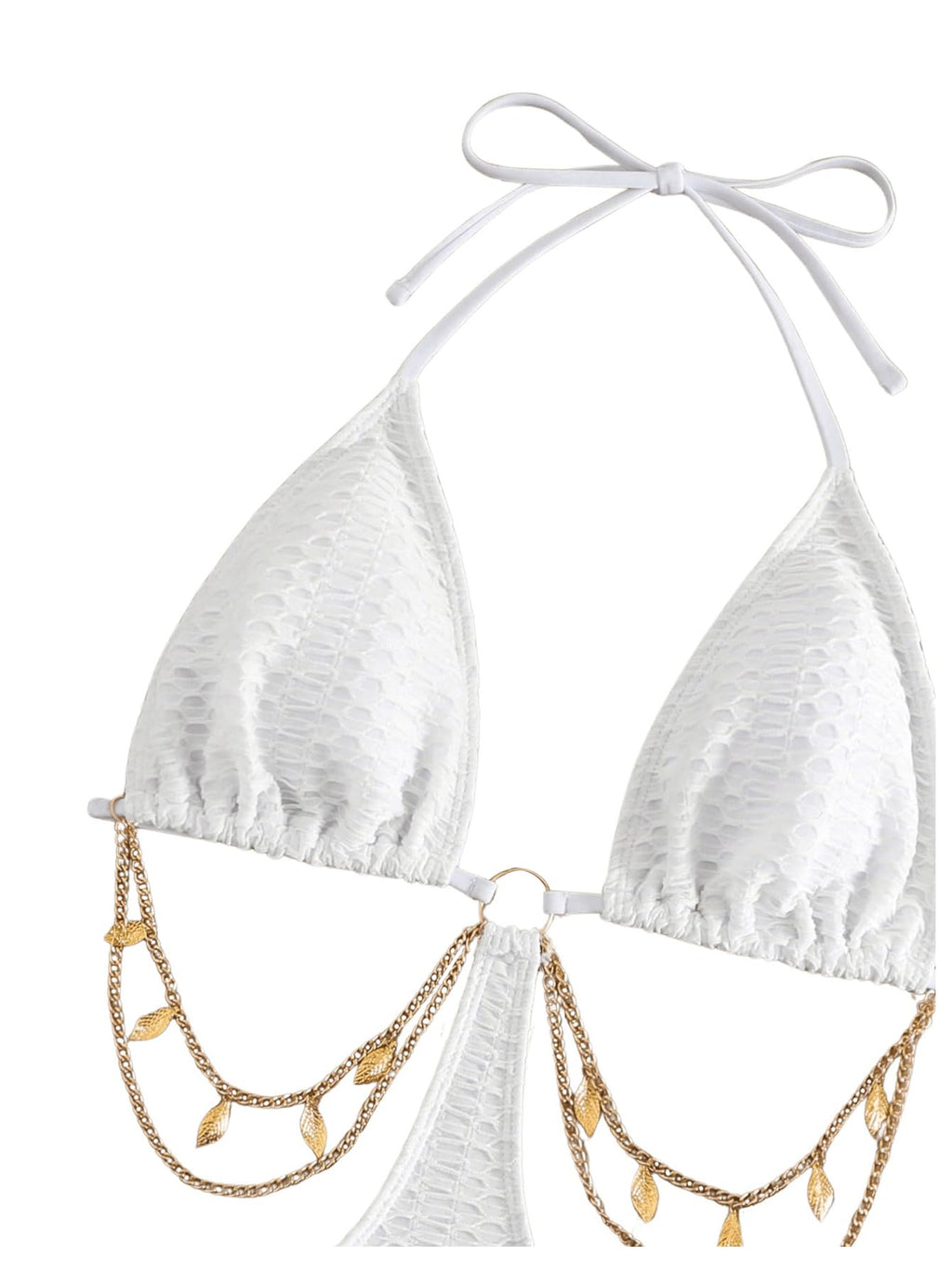 OYOANGLE Women's Chain Linked Cut Out Halter One Piece Swimsuit Tummy Control Bathing Suit