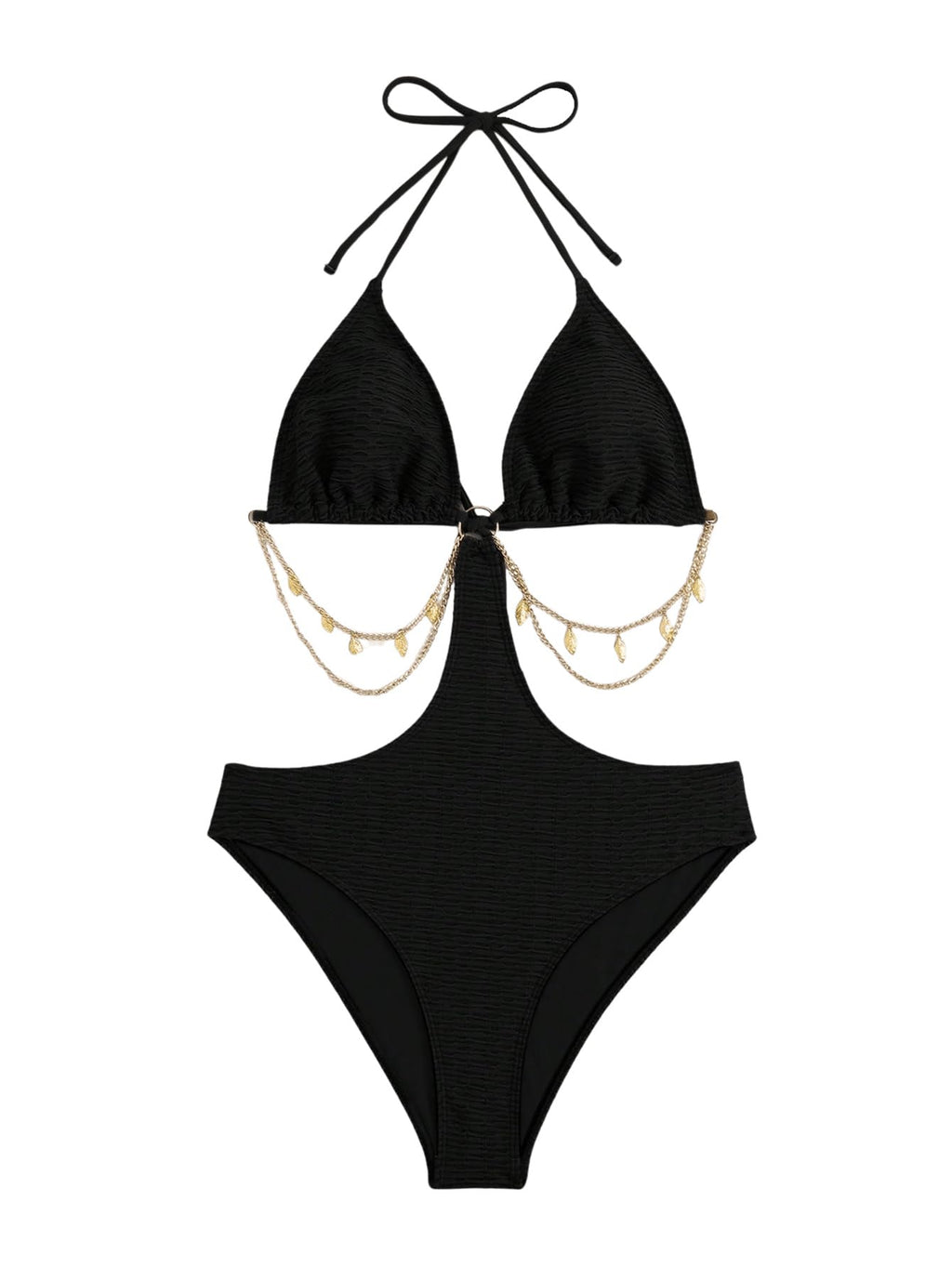 OYOANGLE Women's Chain Linked Cut Out Halter One Piece Swimsuit Tummy Control Bathing Suit