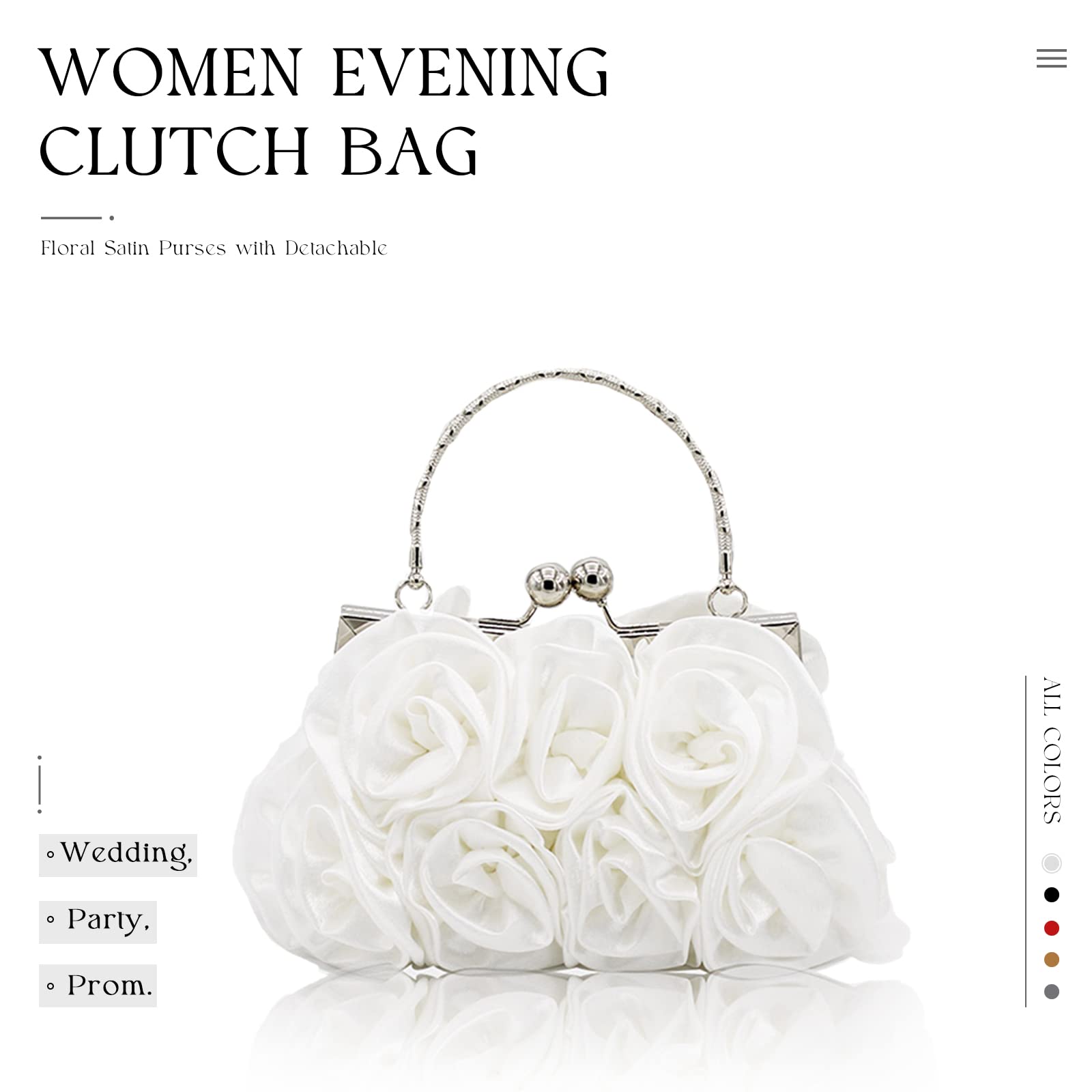 JAMBHALA Women Evening Clutch Bag Floral Satin Small Purses with Detachable Strap for Wedding, Party, Prom