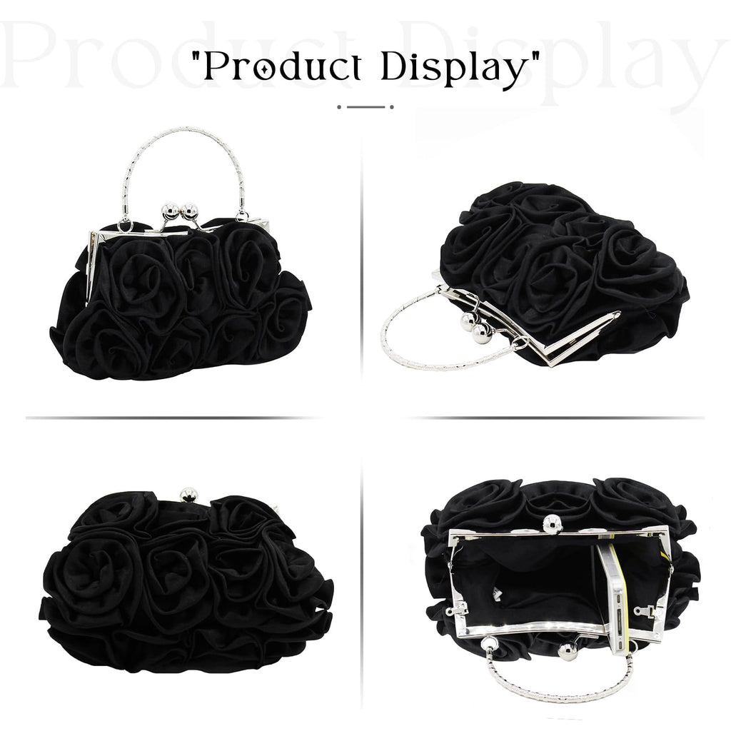 JAMBHALA Women Evening Clutch Bag Floral Satin Small Purses with Detachable Strap for Wedding, Party, Prom