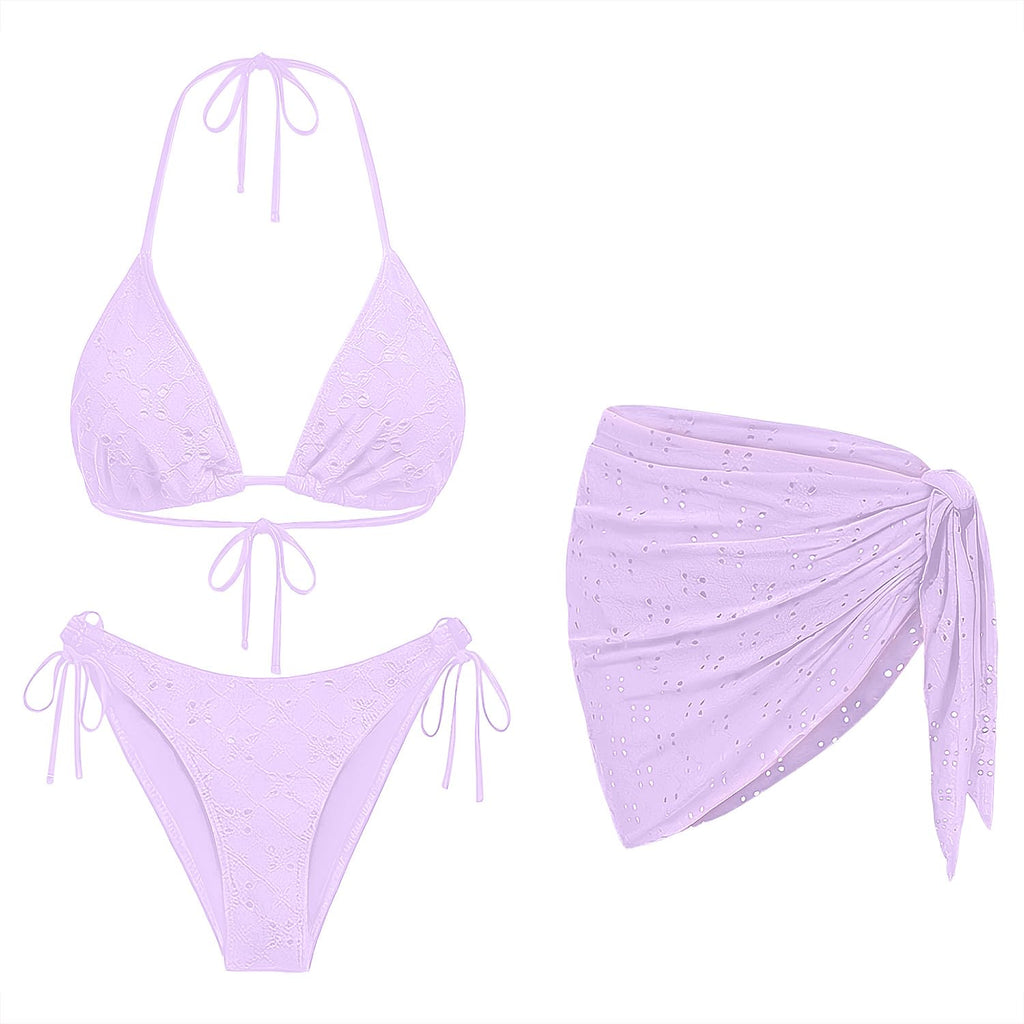 Women 3 Piece Swimsuits - Sexy Triangle Bikini Sets with Cover Up Halter String Tie Side Bathing Suits