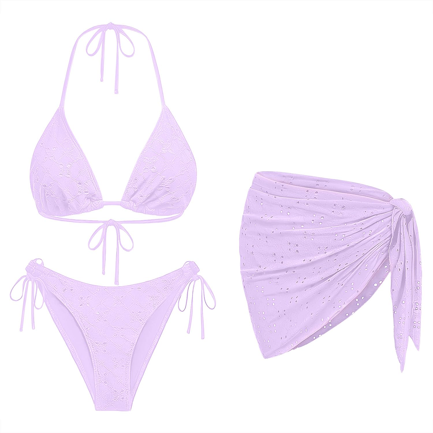 Women 3 Piece Swimsuits - Sexy Triangle Bikini Sets with Cover Up Halter String Tie Side Bathing Suits