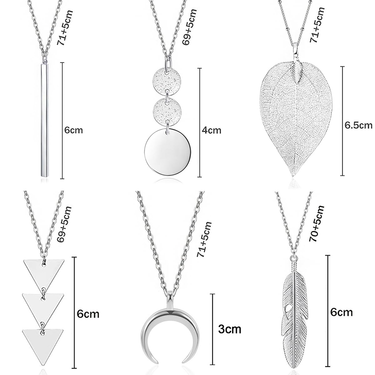 Long Necklaces for Women - Fashion Pendant Necklace Jewelry, Silver Bar Feather Circle Leaf Lock Tassel Y Necklace Jewelry Set for Girls