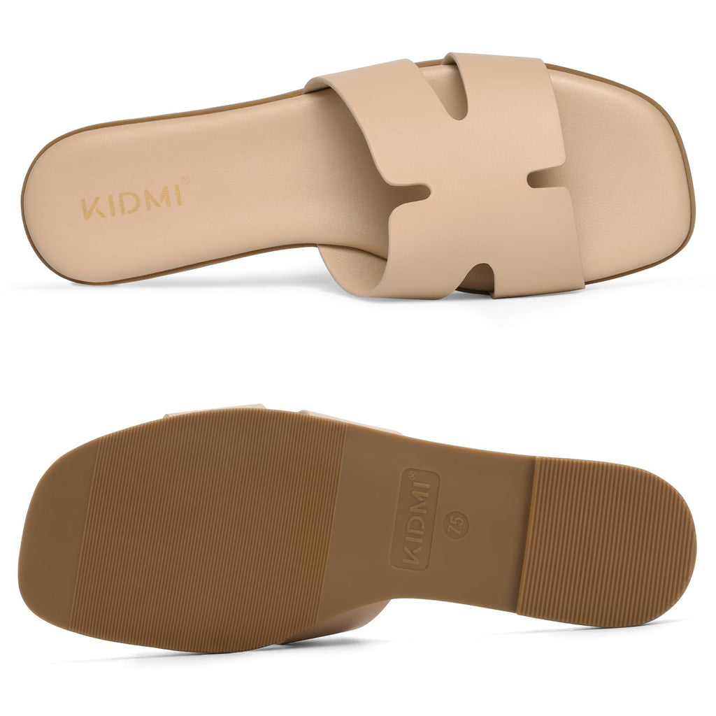 KIDMI Women's Dressy Flat Sandals, Comfortable Slip On Summer Slides, Fashion Open Toe Casual Sandals