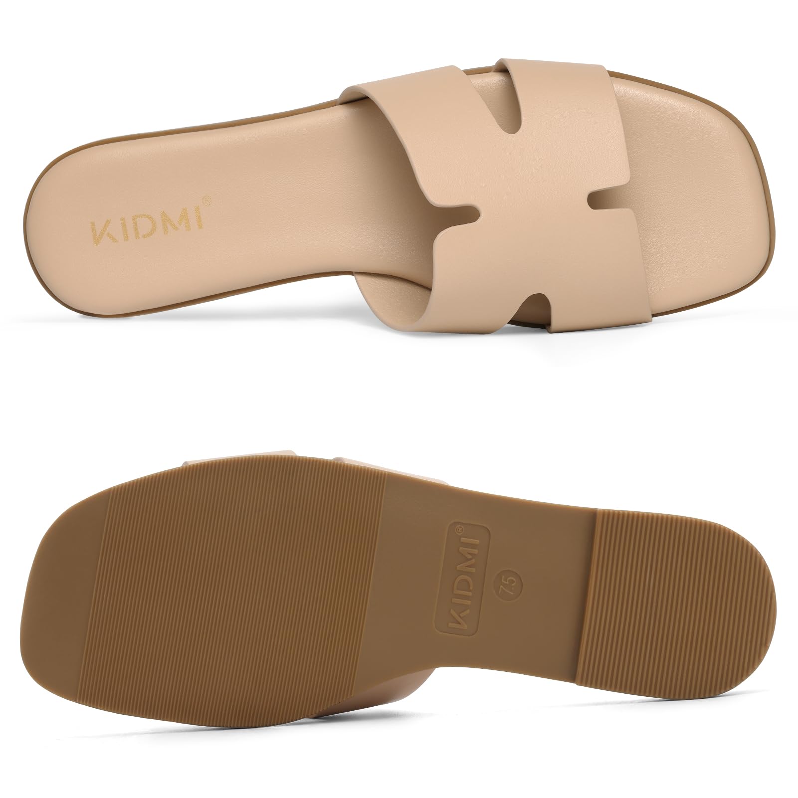 KIDMI Women's Dressy Flat Sandals, Comfortable Slip On Summer Slides, Fashion Open Toe Casual Sandals