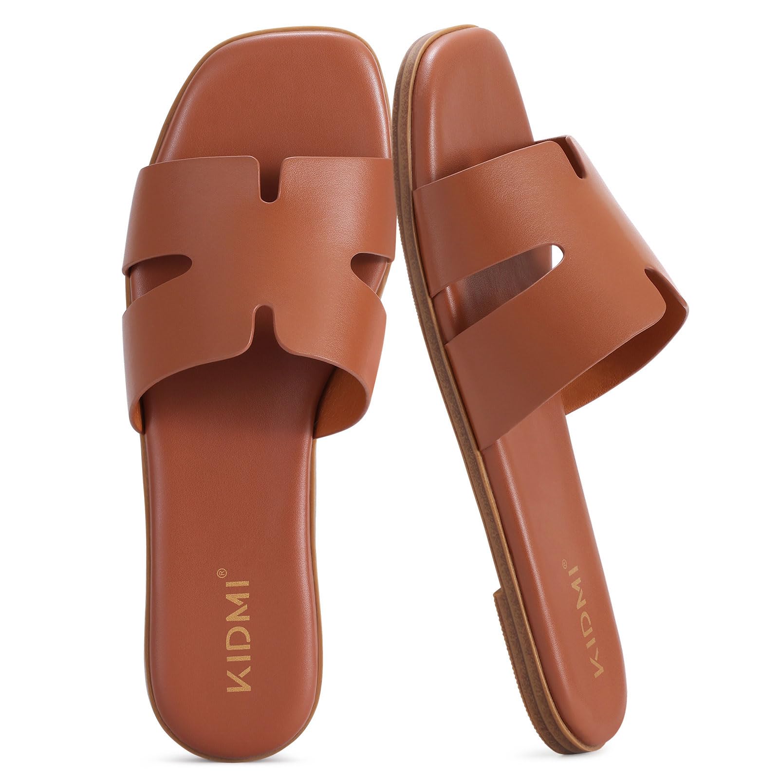 KIDMI Women's Dressy Flat Sandals, Comfortable Slip On Summer Slides, Fashion Open Toe Casual Sandals