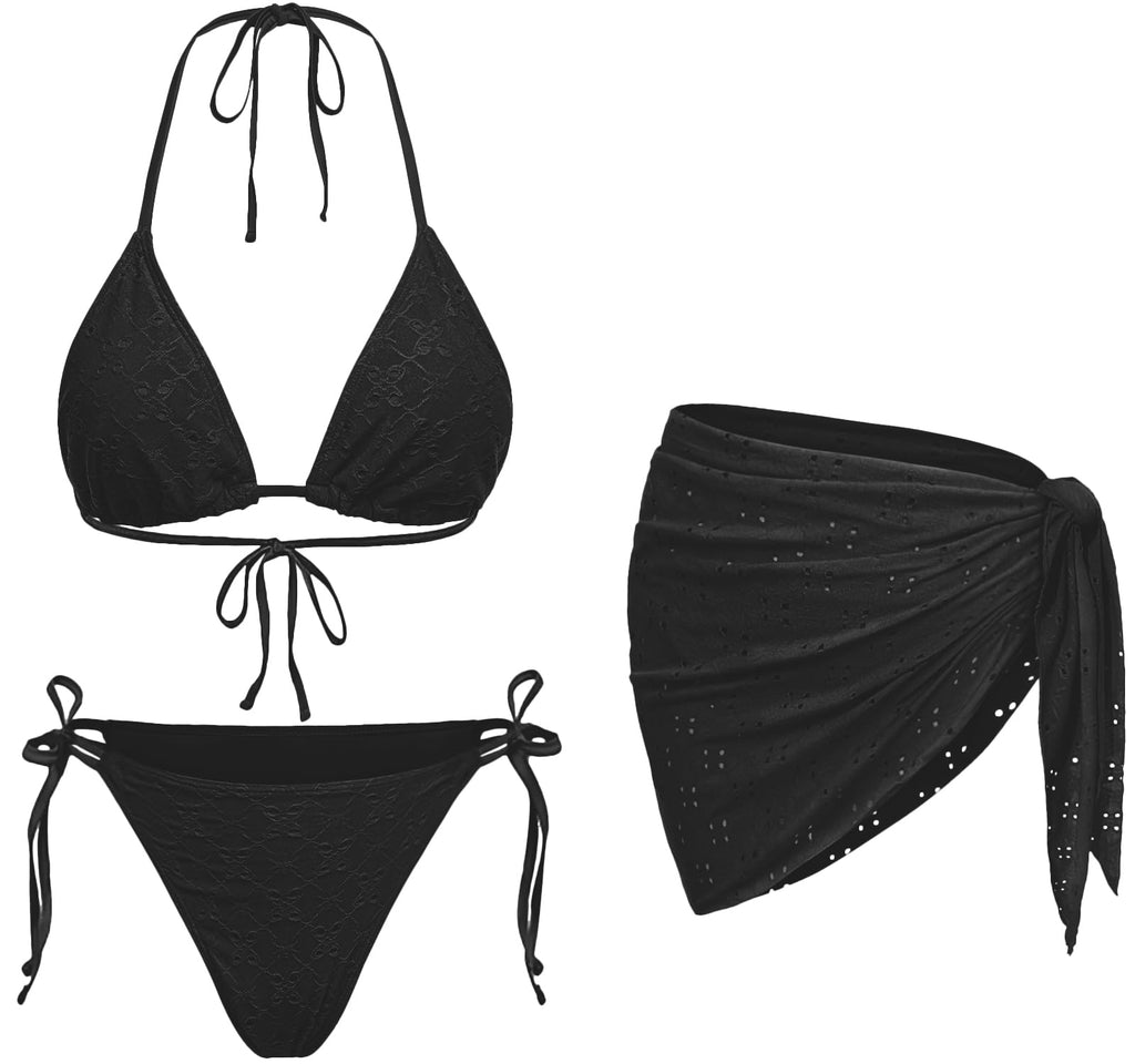 Women 3 Piece Swimsuits - Sexy Triangle Bikini Sets with Cover Up Halter String Tie Side Bathing Suits
