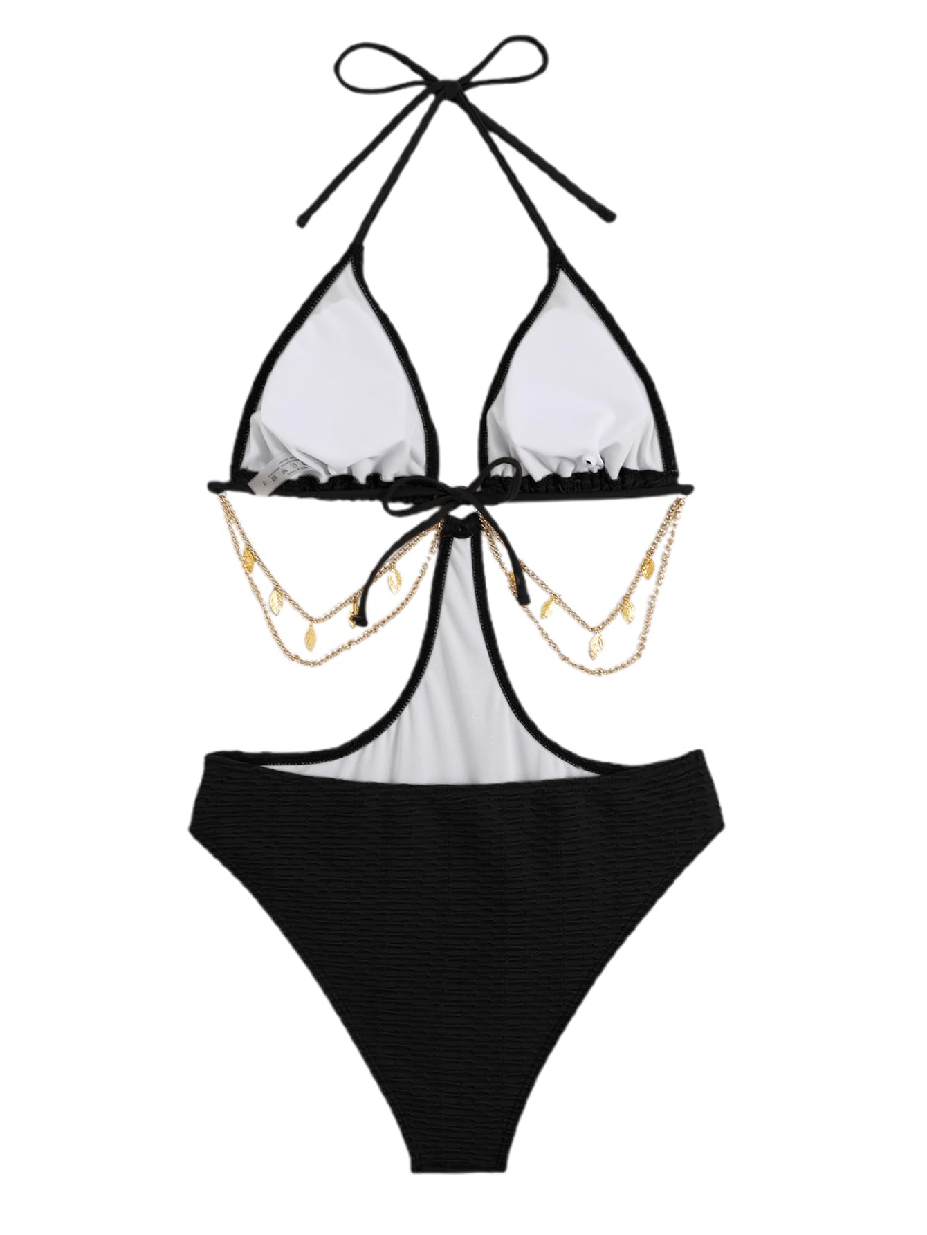 OYOANGLE Women's Chain Linked Cut Out Halter One Piece Swimsuit Tummy Control Bathing Suit