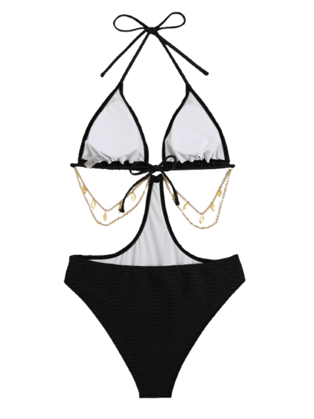 OYOANGLE Women's Chain Linked Cut Out Halter One Piece Swimsuit Tummy Control Bathing Suit
