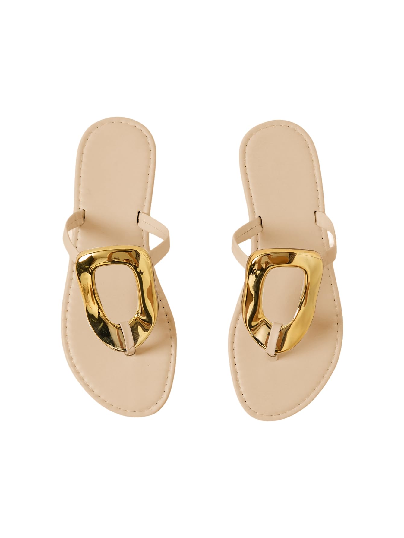 OYOANGLE Women's Metal Ring Flip Flops Metallic Open Toe Comfy Vacation Dressy Slide Sandals