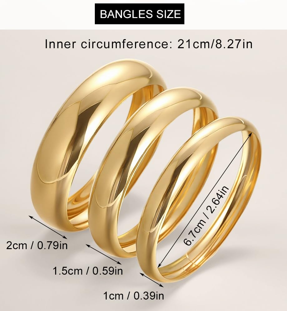 Chunky Gold Bangle Bracelets for Women, Dainty 14k Gold Plated Big Stackable Bangles Set, Trendy Statement Cuff Bracelet Stack Fashion Jewelry Gifts
