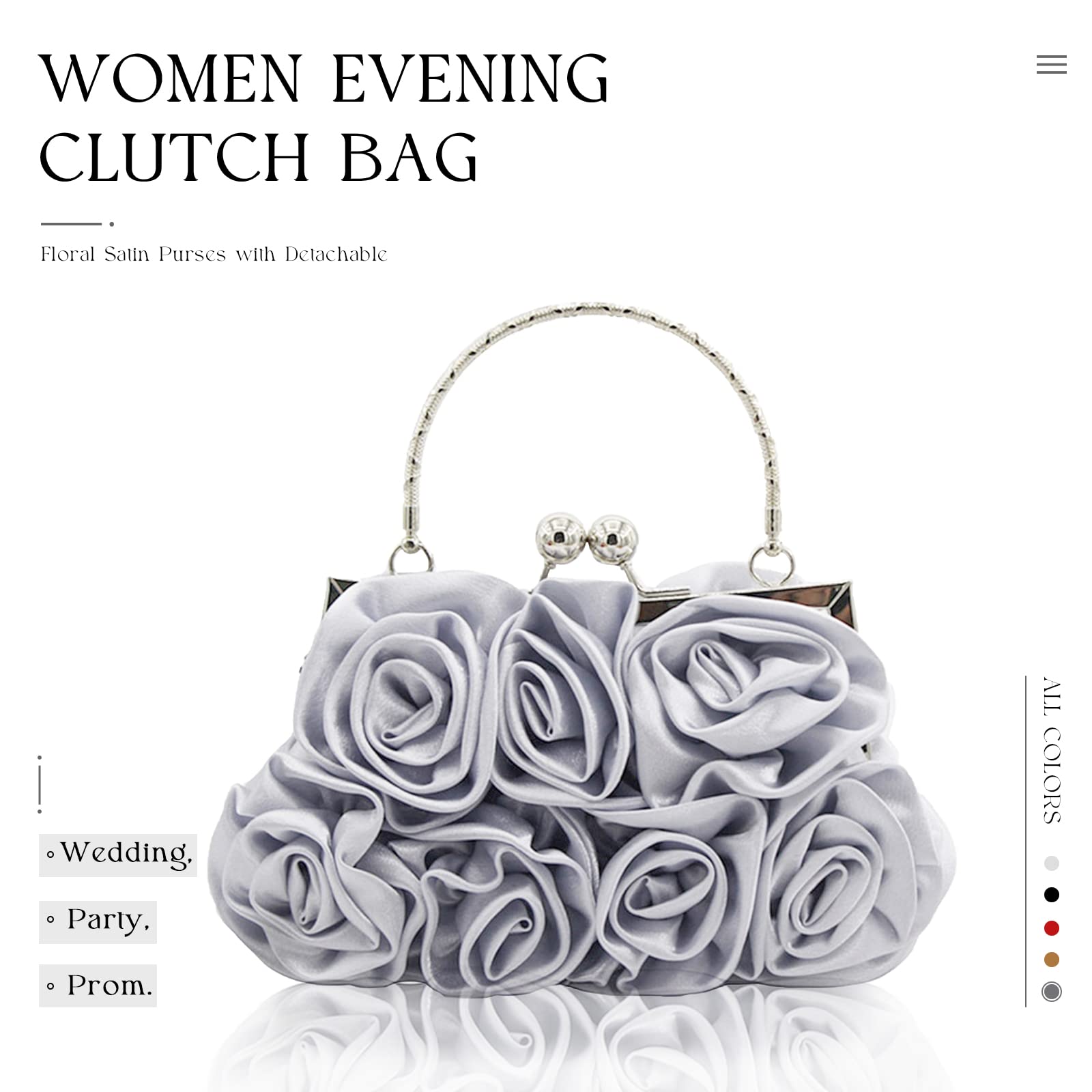 JAMBHALA Women Evening Clutch Bag Floral Satin Small Purses with Detachable Strap for Wedding, Party, Prom