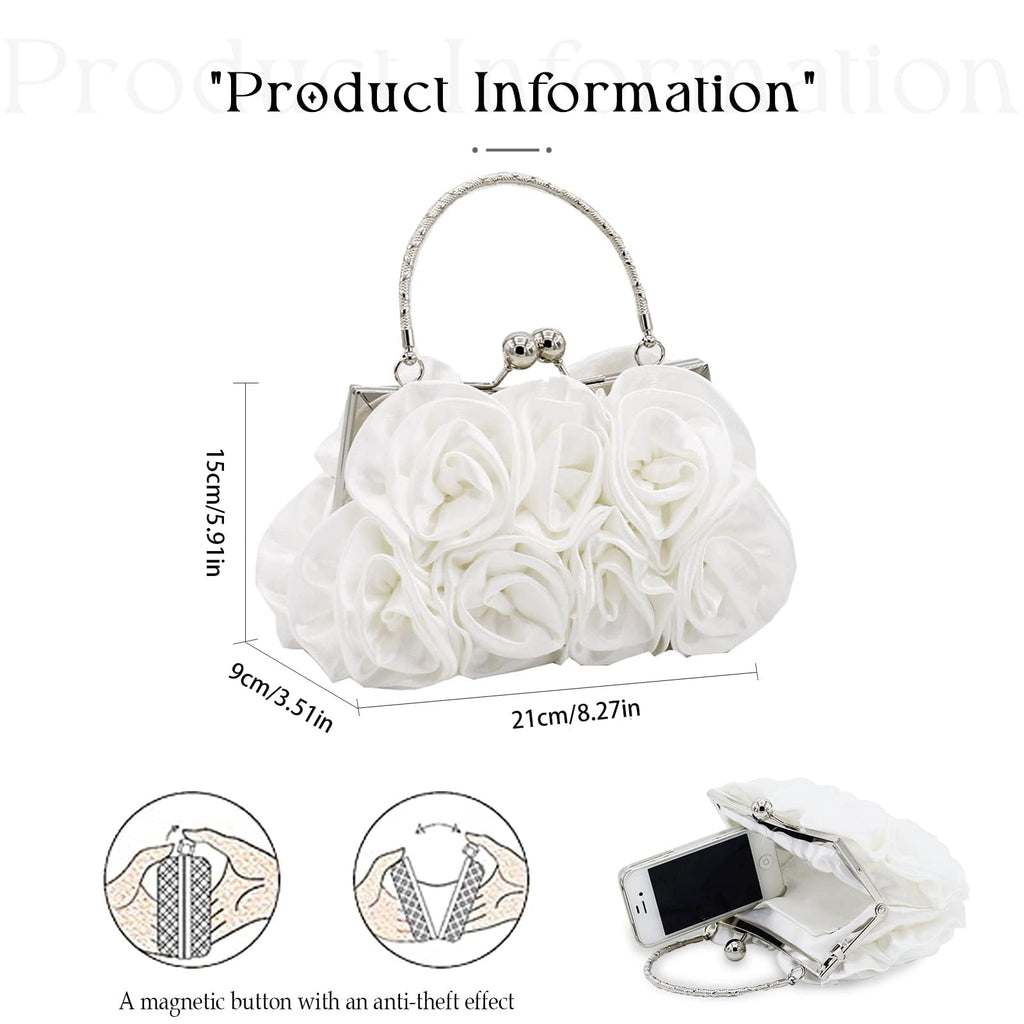 JAMBHALA Women Evening Clutch Bag Floral Satin Small Purses with Detachable Strap for Wedding, Party, Prom