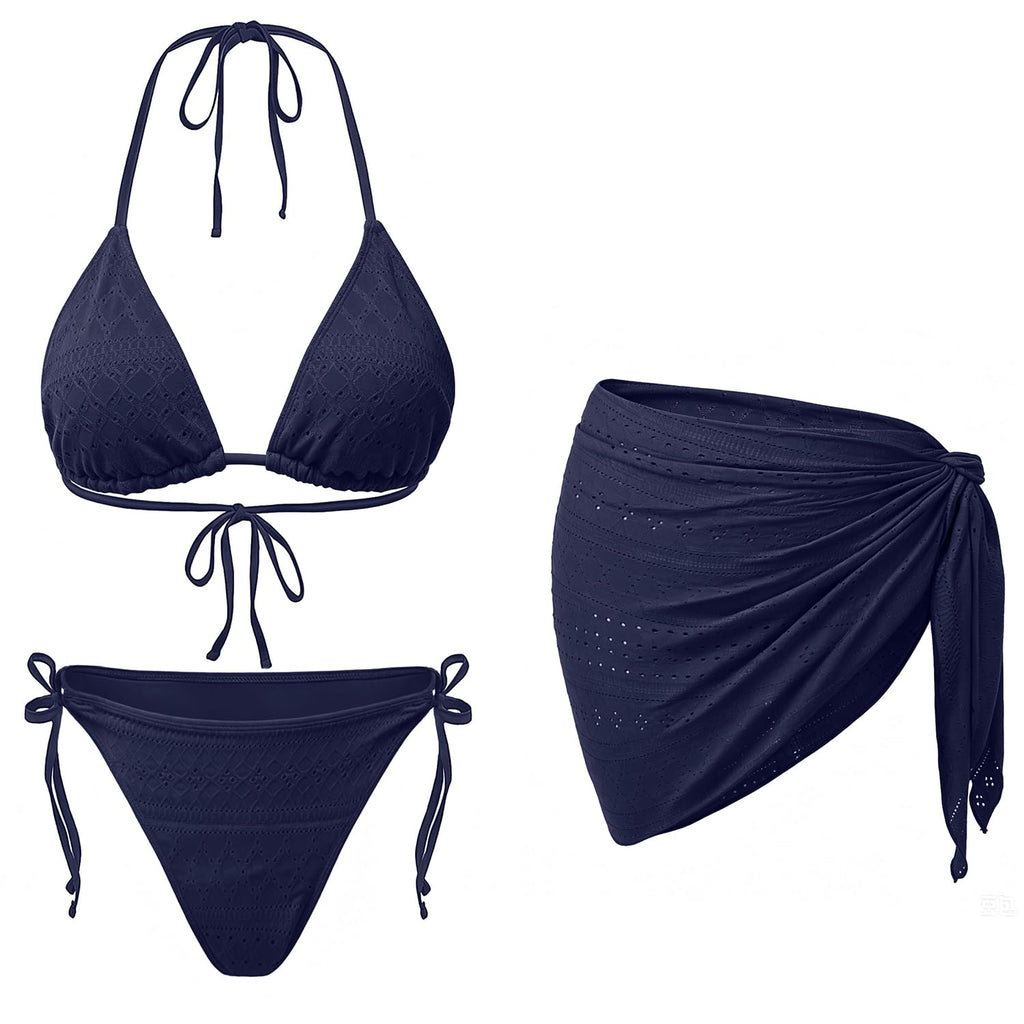 Women 3 Piece Swimsuits - Sexy Triangle Bikini Sets with Cover Up Halter String Tie Side Bathing Suits