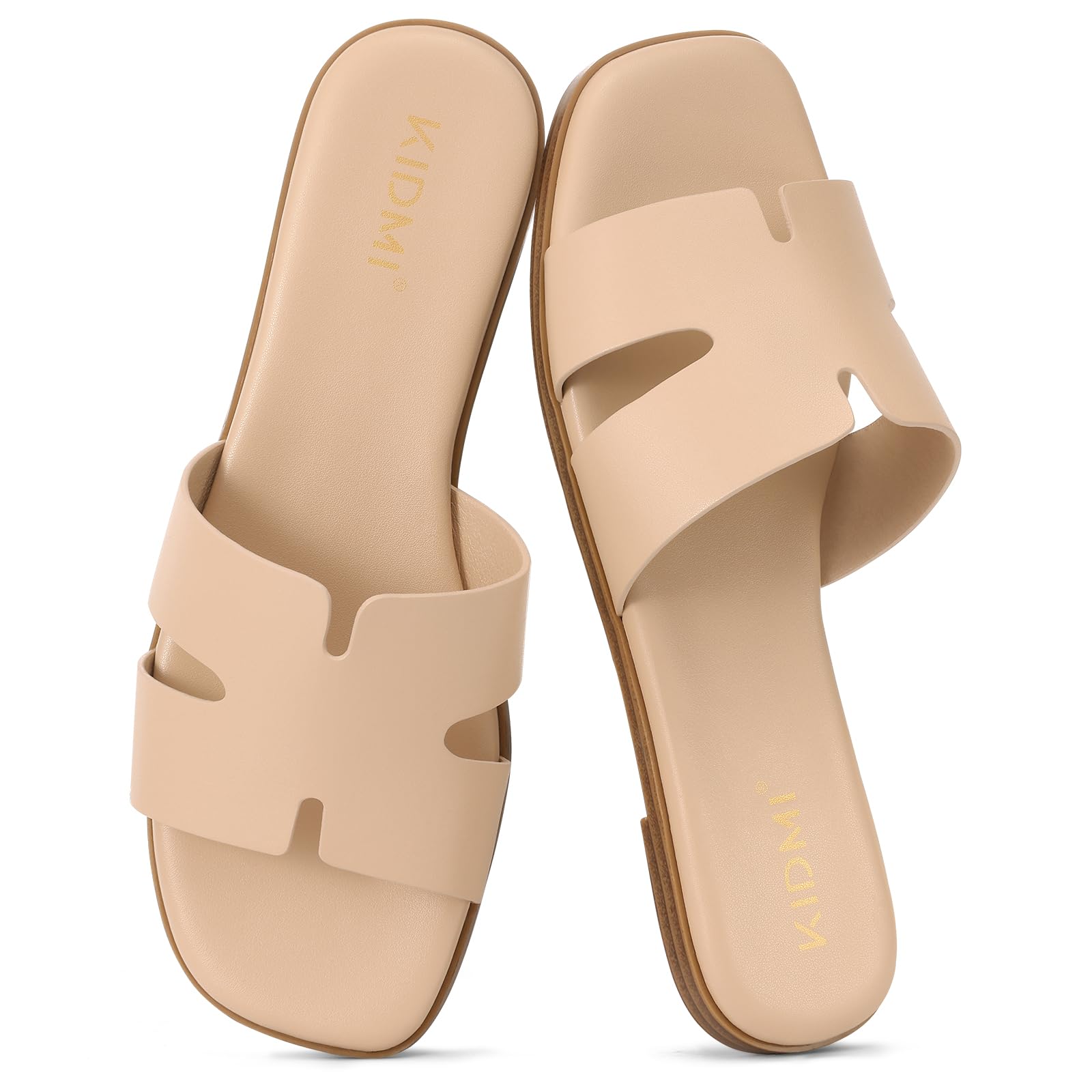 KIDMI Women's Dressy Flat Sandals, Comfortable Slip On Summer Slides, Fashion Open Toe Casual Sandals