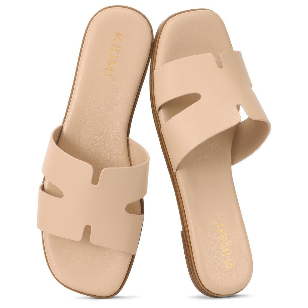 KIDMI Women's Dressy Flat Sandals, Comfortable Slip On Summer Slides, Fashion Open Toe Casual Sandals