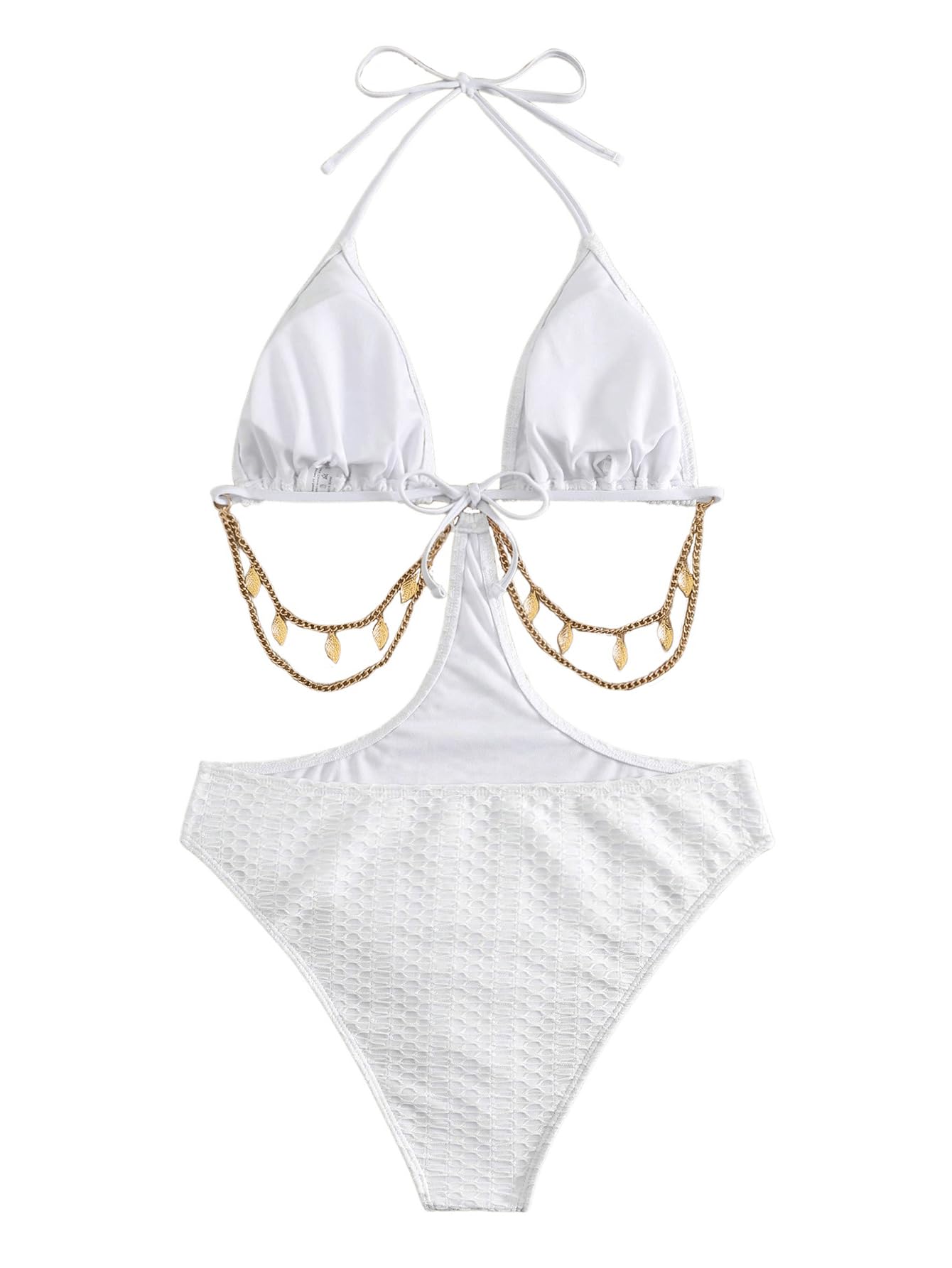 OYOANGLE Women's Chain Linked Cut Out Halter One Piece Swimsuit Tummy Control Bathing Suit