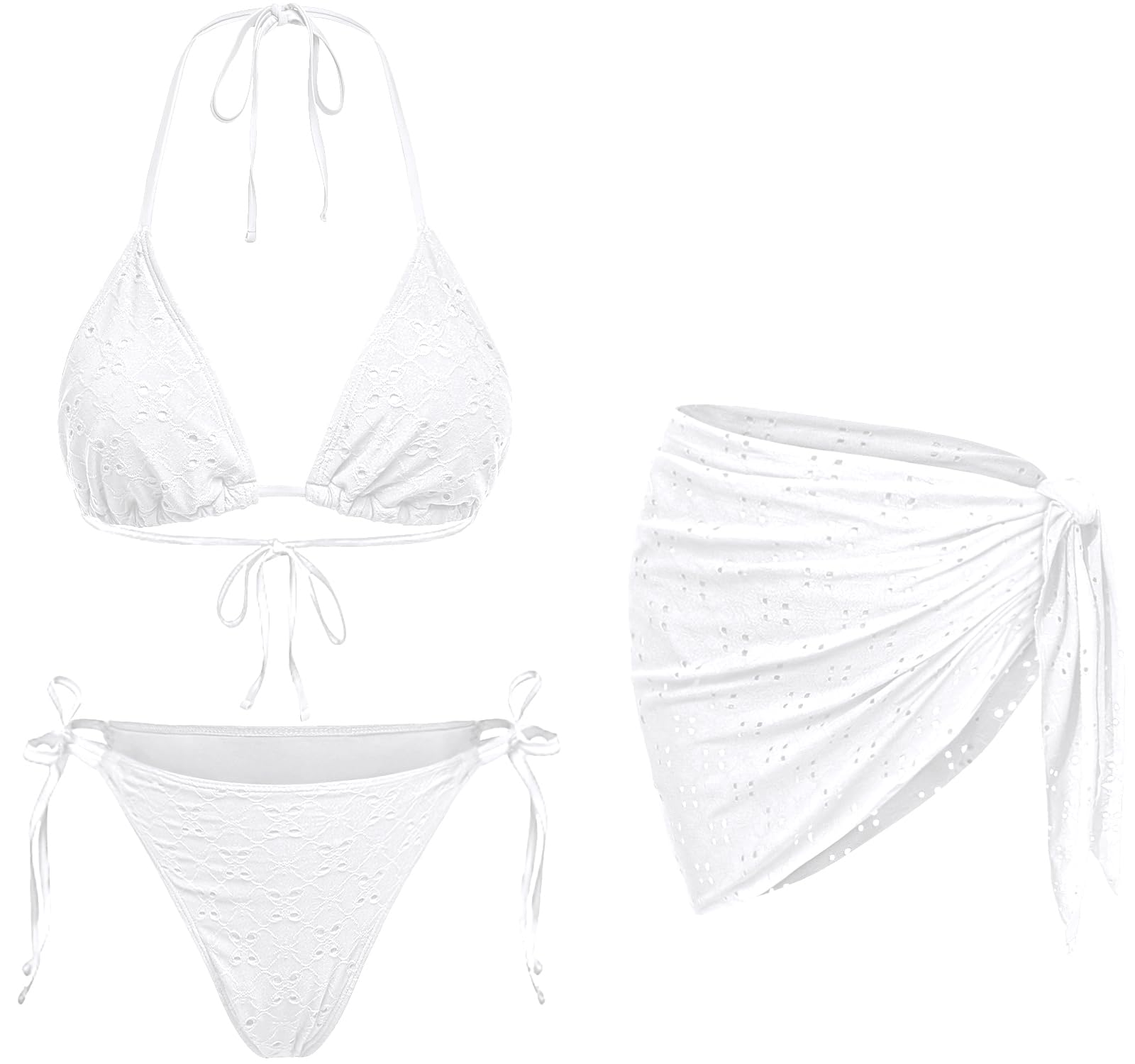 Women 3 Piece Swimsuits - Sexy Triangle Bikini Sets with Cover Up Halter String Tie Side Bathing Suits
