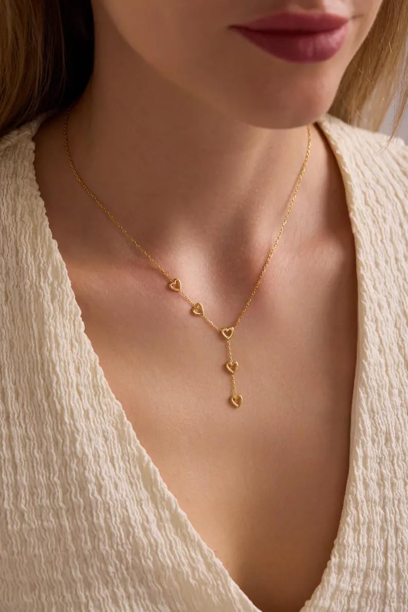CHESKY Lariat Gold Necklace for Women, Dainty Long Necklace 14k Gold Plated Y-Shaped Pendant Necklace Trendy Layered CZ Beaded Chain Drop Necklaces Simple Gold Jewelry for Women Gifts