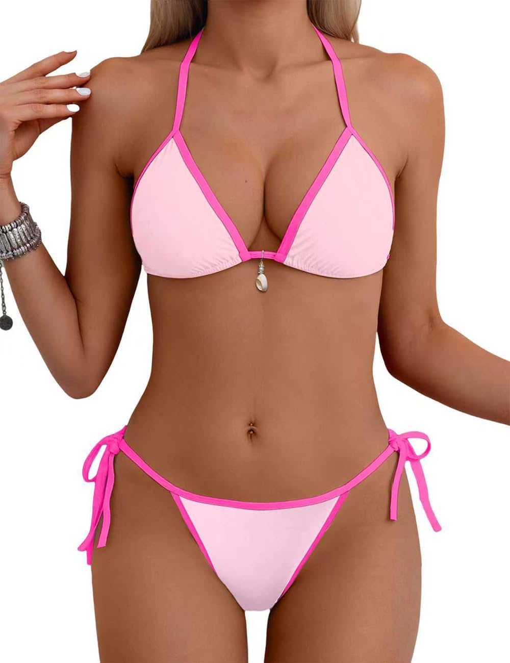 Tainehs Women's Sexy Halter Bikini Set Triangle Top String Swimwear Two Piece Swimsuits Cheeky Bathing Suit