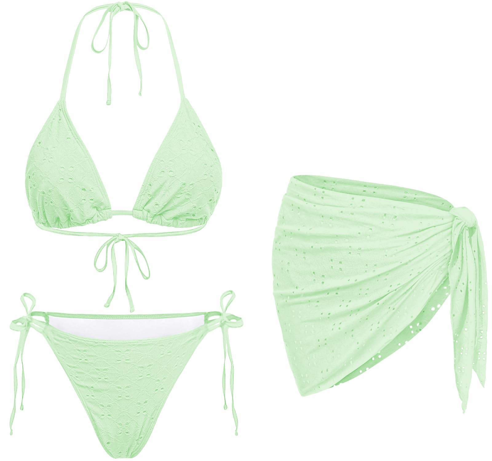 Women 3 Piece Swimsuits - Sexy Triangle Bikini Sets with Cover Up Halter String Tie Side Bathing Suits