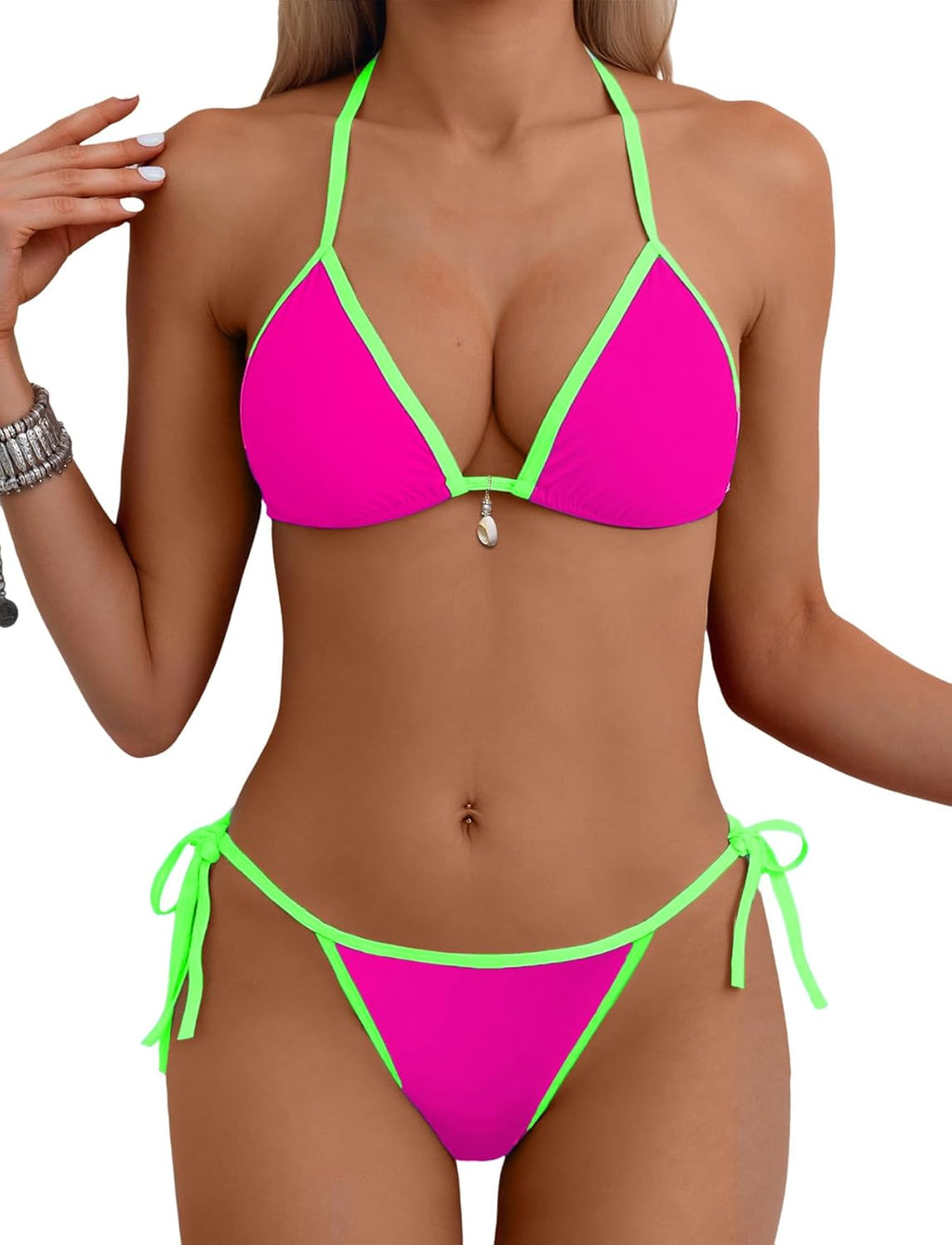 Tainehs Women's Sexy Halter Bikini Set Triangle Top String Swimwear Two Piece Swimsuits Cheeky Bathing Suit