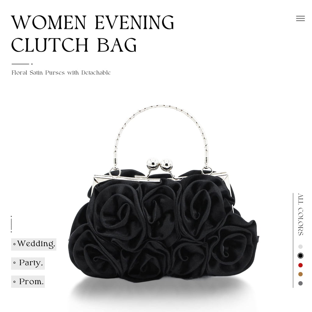 JAMBHALA Women Evening Clutch Bag Floral Satin Small Purses with Detachable Strap for Wedding, Party, Prom