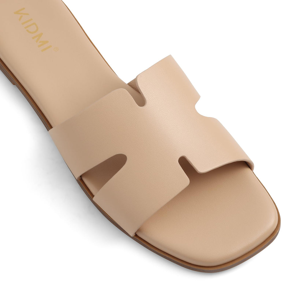 KIDMI Women's Dressy Flat Sandals, Comfortable Slip On Summer Slides, Fashion Open Toe Casual Sandals