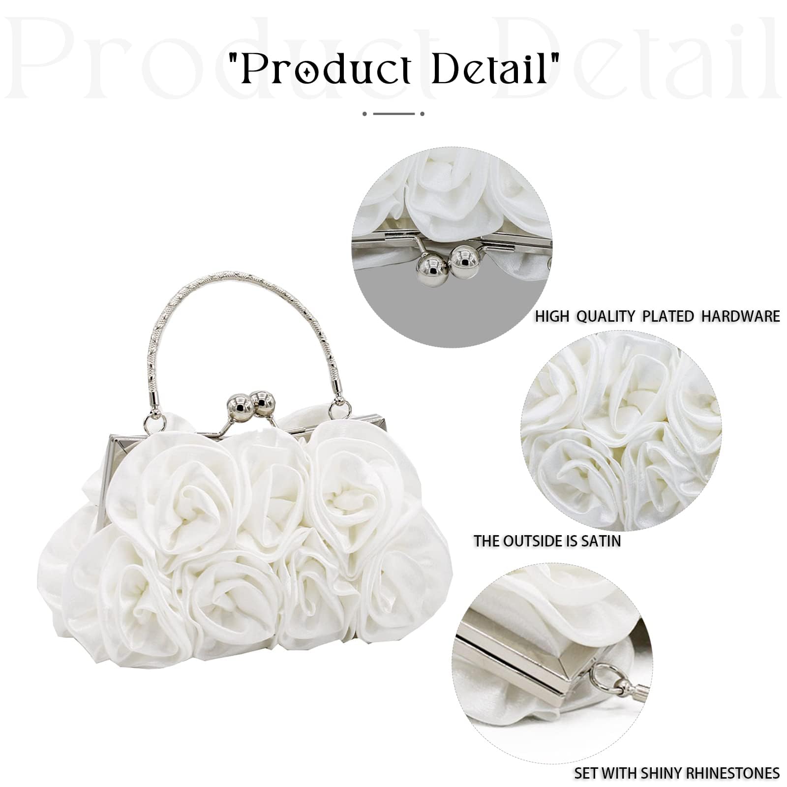 JAMBHALA Women Evening Clutch Bag Floral Satin Small Purses with Detachable Strap for Wedding, Party, Prom