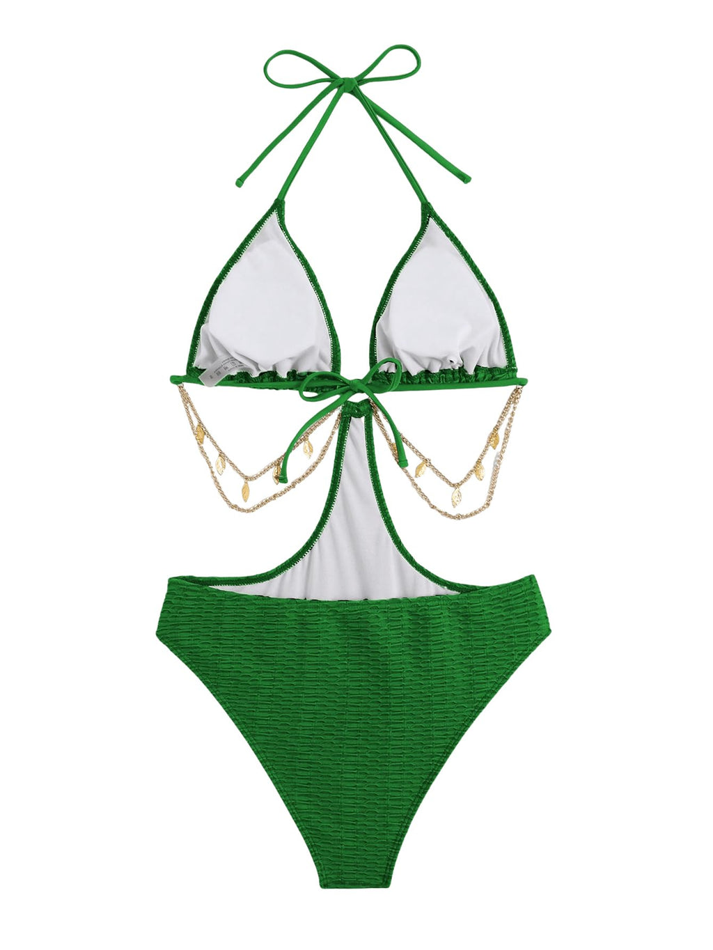 OYOANGLE Women's Chain Linked Cut Out Halter One Piece Swimsuit Tummy Control Bathing Suit